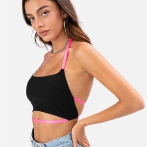 Adika black bandeau with hot pink straps